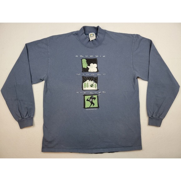 Vintage Aerobic Winter Challenge Long Sleeve Crewneck Faded Blue Mens L USA Made - Picture 1 of 6